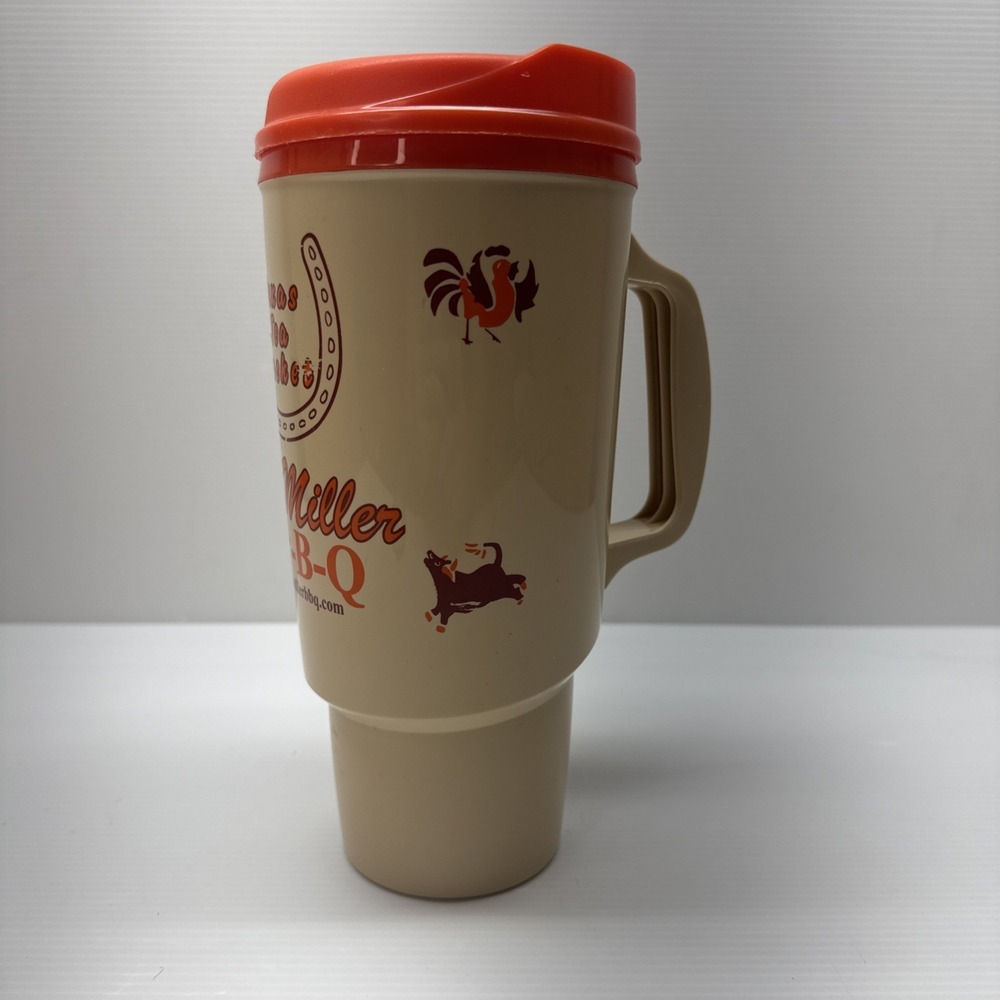VINTAGE THERMO-SERV BILL MILLER BAR-B-Q TEXAS TEA BUCKET 34 OZ TRAVEL COFFEE MUG